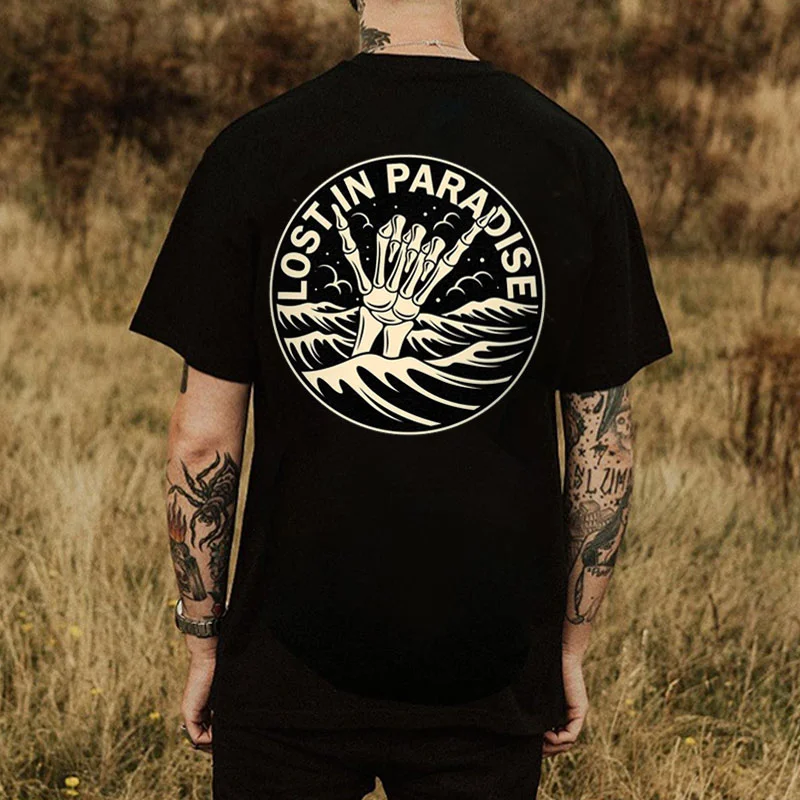 LOST IN PARADISE Bone Hand Black Print T-Shirt