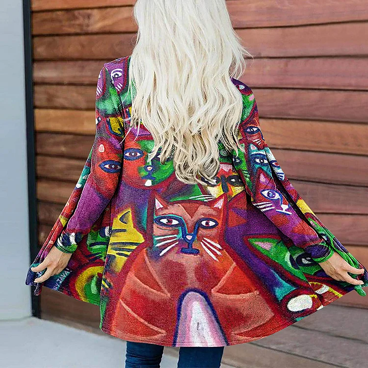Vefave Vefave Abstract Cat Print Cardigan