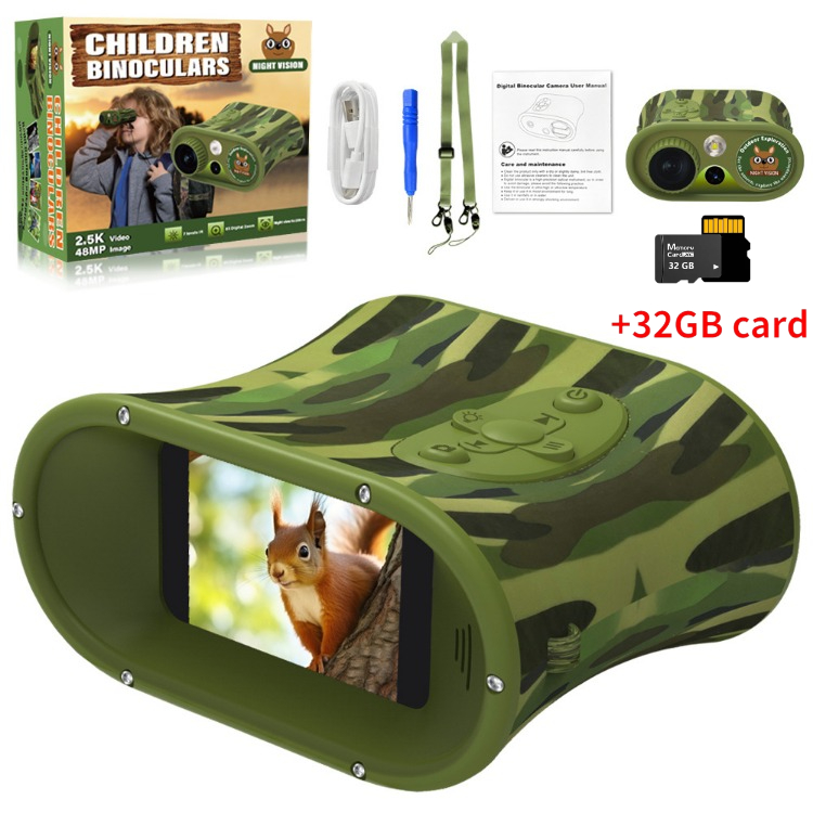 BekinTek Kids Night Vision Binoculars Rechargeable Digital Telescope NVG Infrared Goggles Full Dark Observing Scope 7x IR Adjustment 8x Zoom 2.5K Video Playback 48M Photo 2.4 Inches Large HD Screen with 32G TF Card for Children Day Night Camping Hiking 14