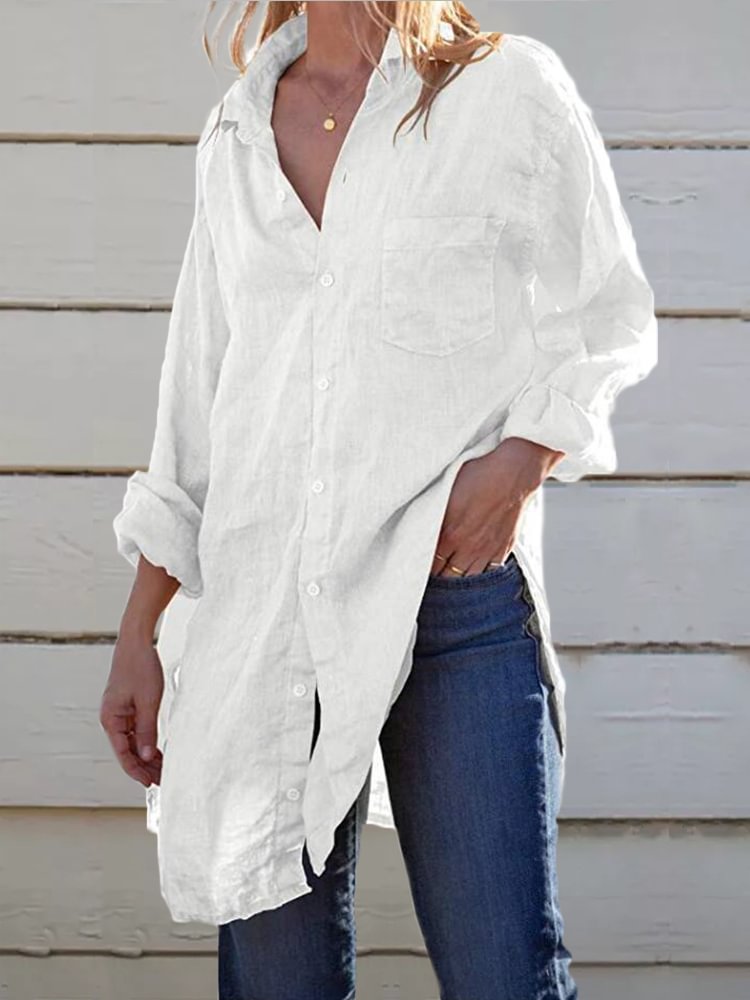 Casual Long-Sleeve Button-Up Blouse