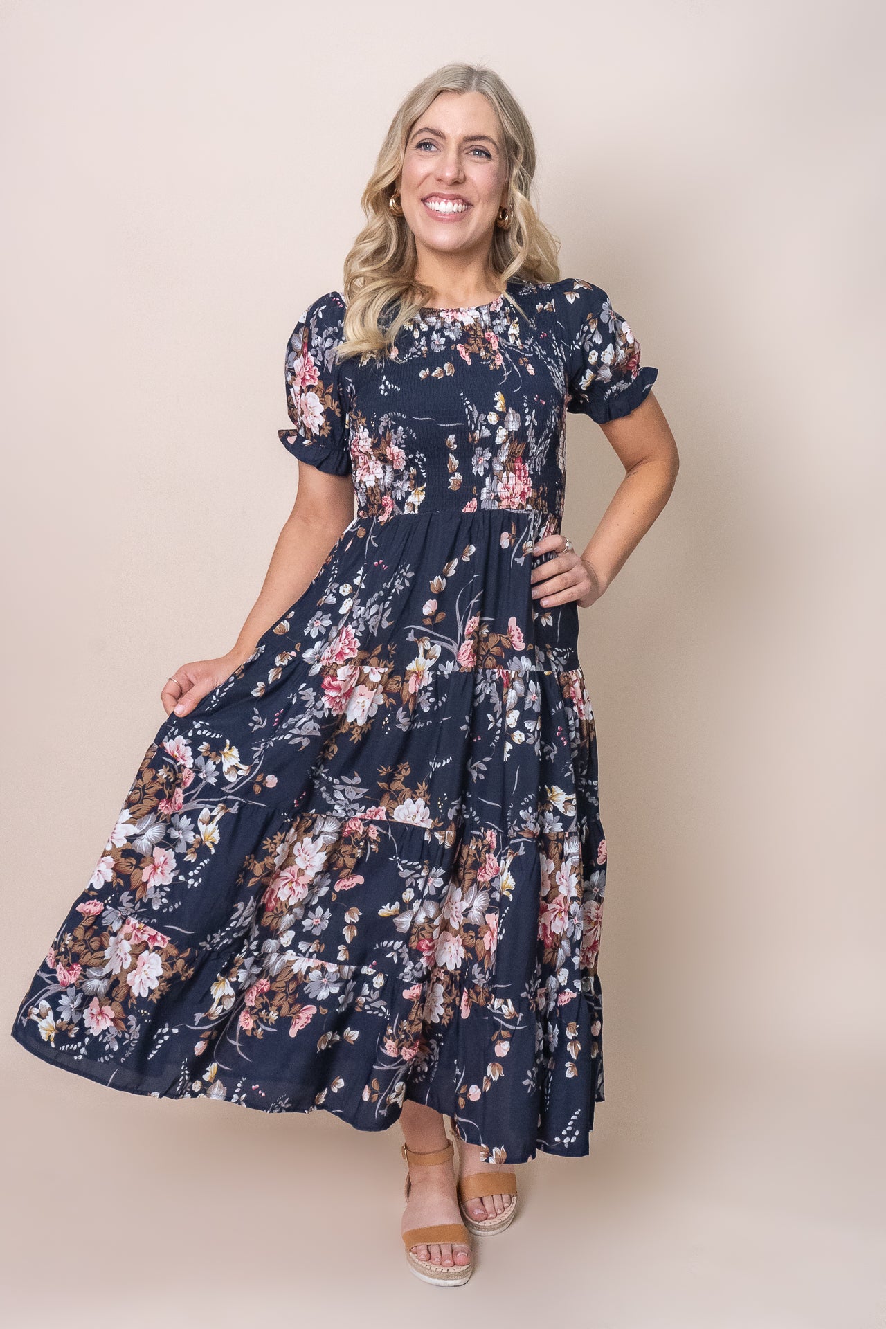 Hillary Midi Dress in Navy