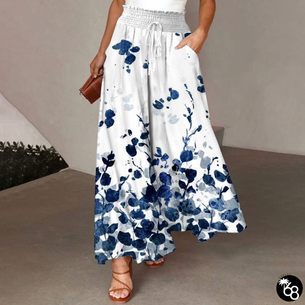 Dreamy Blue Side Pocket Plant Print Pants | 168DEAL