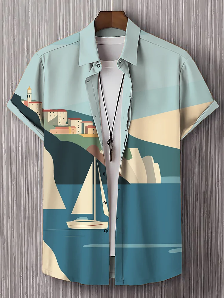 Men's Italian Coast Landscape Art Print Shirt