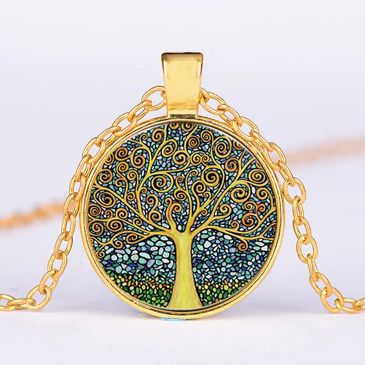Tree of Life Time Gemstone Necklace DIY alloy retro glass necklace VangoghDress