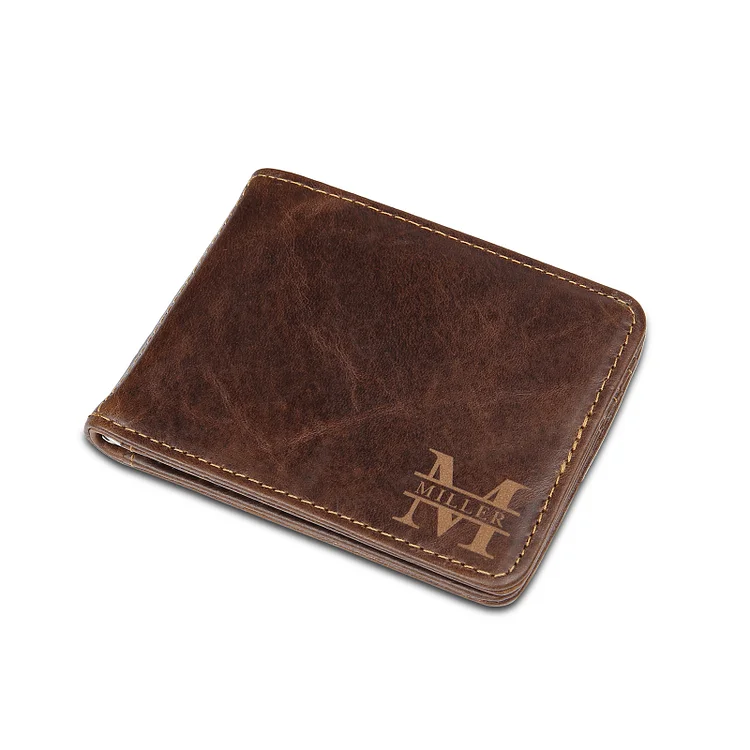 Personalized Monogram Wallet Bifold Genuine Leather Wallet for Men