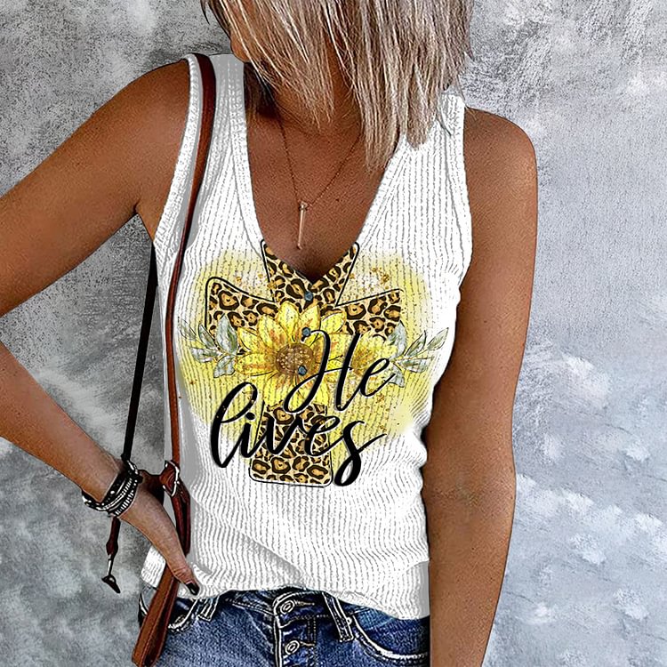 Easter Leopard Cross Print Tank Top
