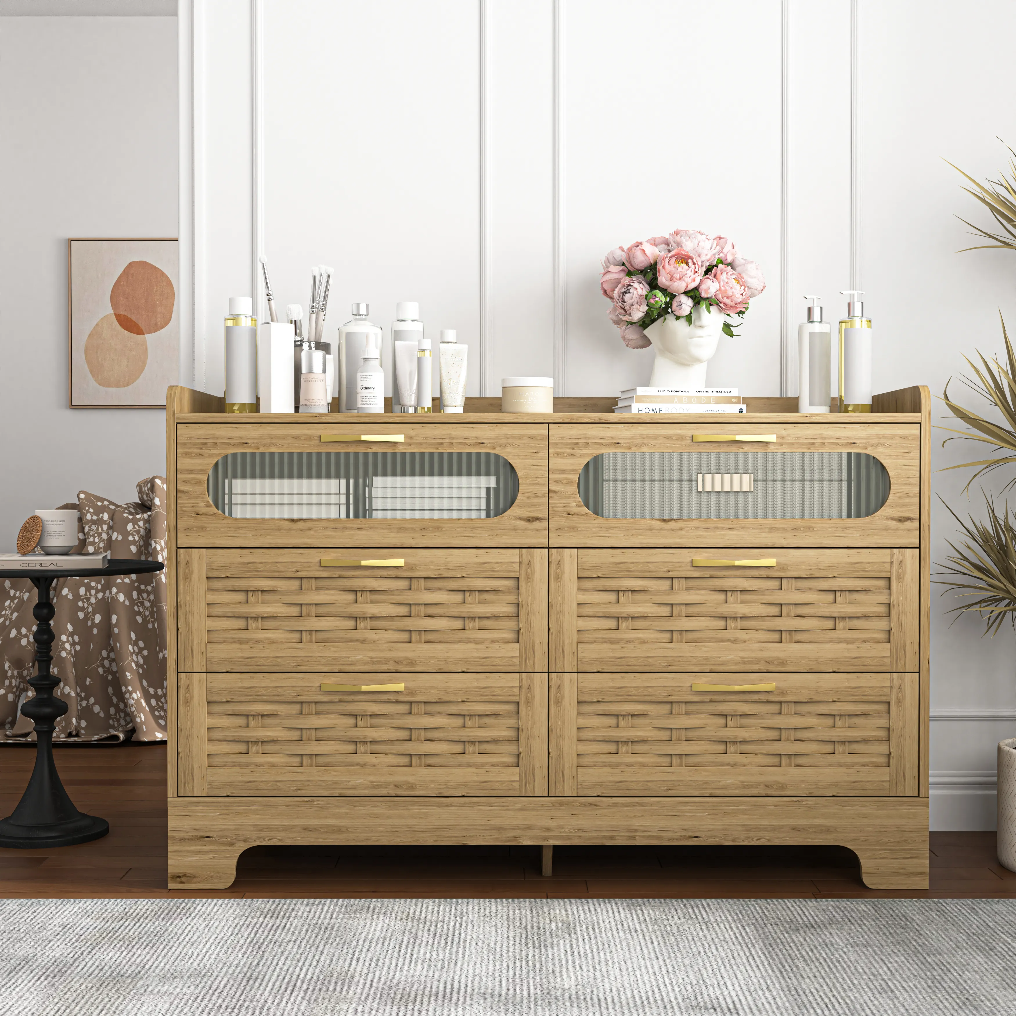 organizer dresser 5-Bin Storage Tower Cabinet Unit, Chest Dresser Drawers with Metal Frame for Bedroom, Multicoloured while the gourd HOMELAVY Glass-Top Closet Organizer White