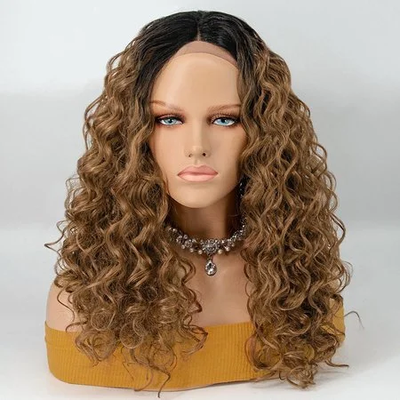 WEQUEEN Body Wavy Black to Brown Ombre Synthetic Wigs Lace Front Wig Middle Part