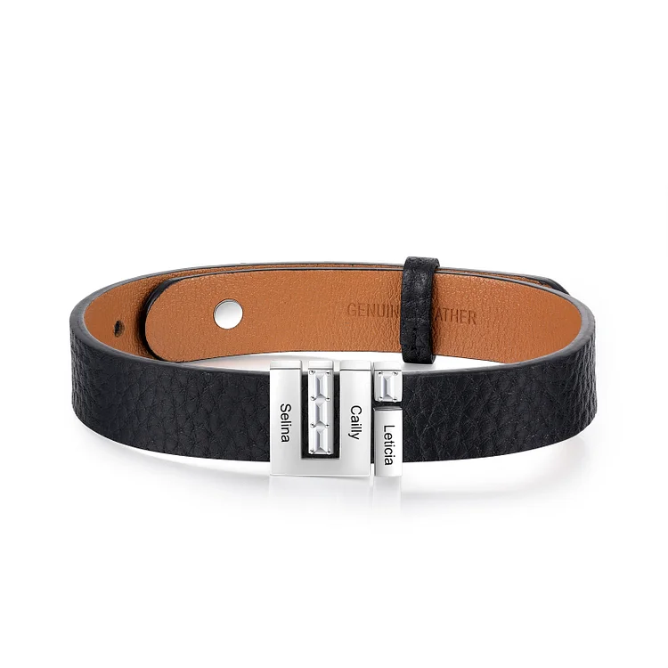 Personalized Men Leather Bracelet Custom 3 Names Family Bracelet for Him