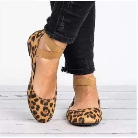 Women Leopard Print Flat Sandals Beach Peep-toe Sandals | EGEMISS