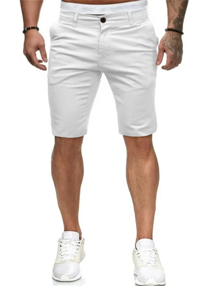 Men's Shorts Chino Shorts Bermuda Shorts Work Shorts Zipper Pocket Plain Outdoor Knee Length Daily Beach Cotton Blend Classic Style Chino Slim Black White Micro-elastic-JRSEE