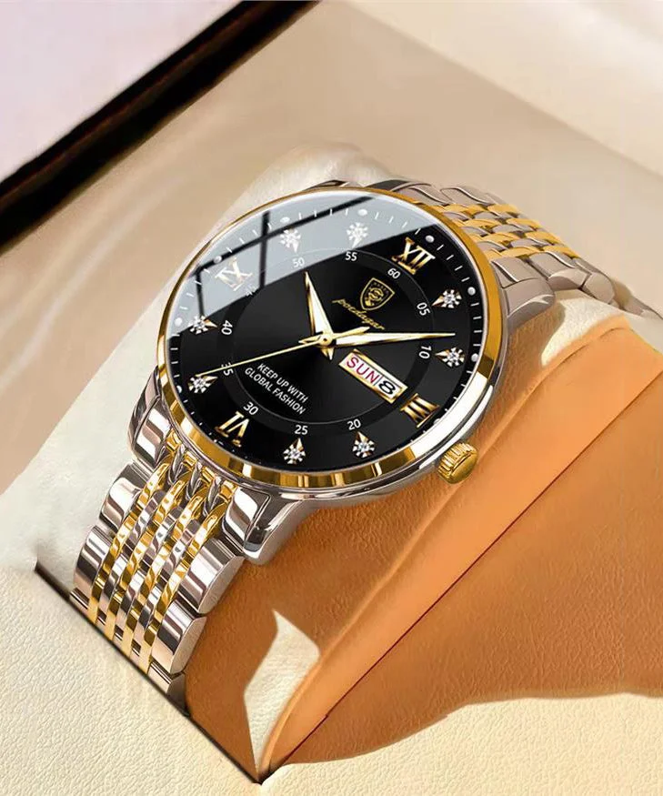 Fashion Black Stainless Steel Waterproof Noctilucent Watches