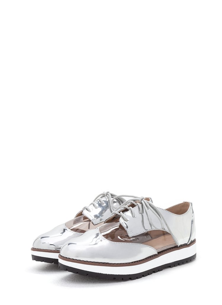 Silver Women's Oxfords Lace-up Vintage Comfortable Shoes |FSJ Shoes