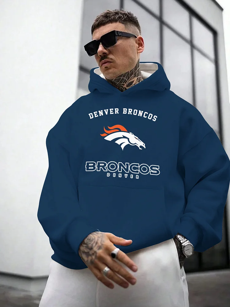 Denver Broncos Printed Hooded Pocket Pullover Hoodie