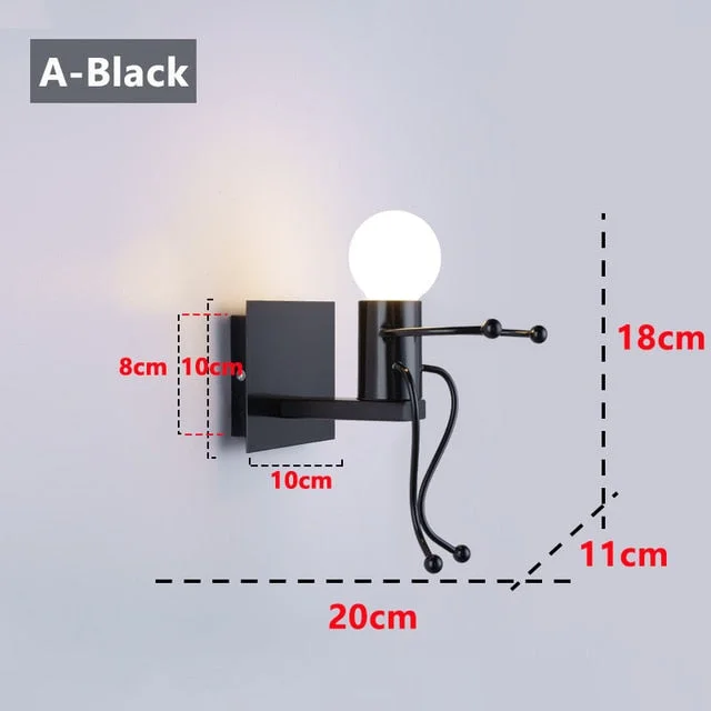 Modern Cartoon Doll Wall Light Fixtures LED Creative Mounted Iron  Bedside Sconce Lamp for Kids Baby Room Living Room ZBD0008