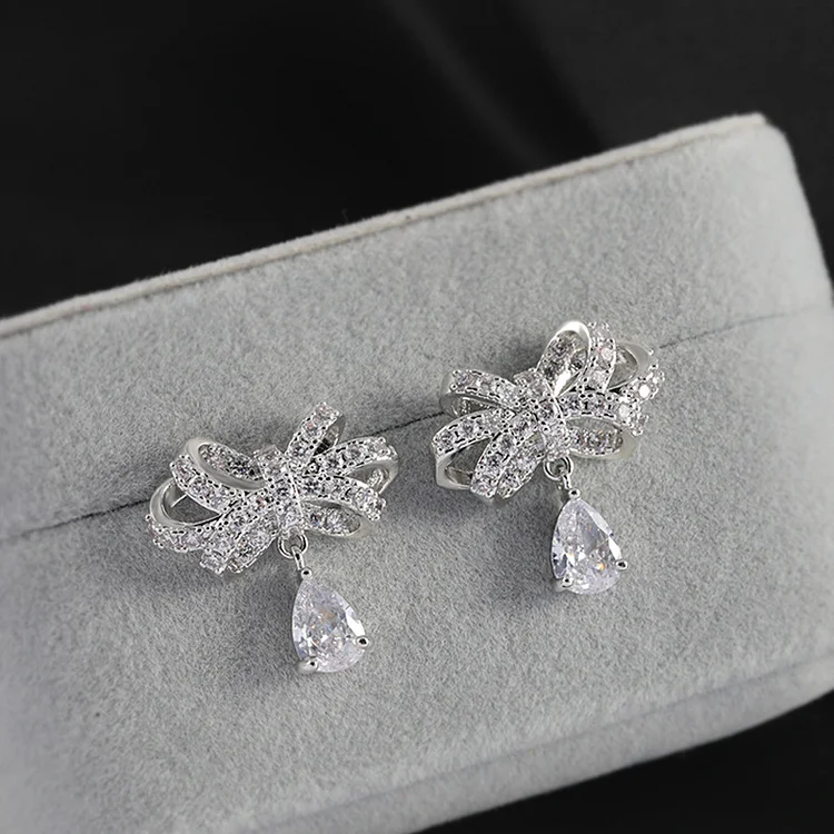 Wedding Silver Zircon Bow Plating Earrings  Flycurvy [product_label]