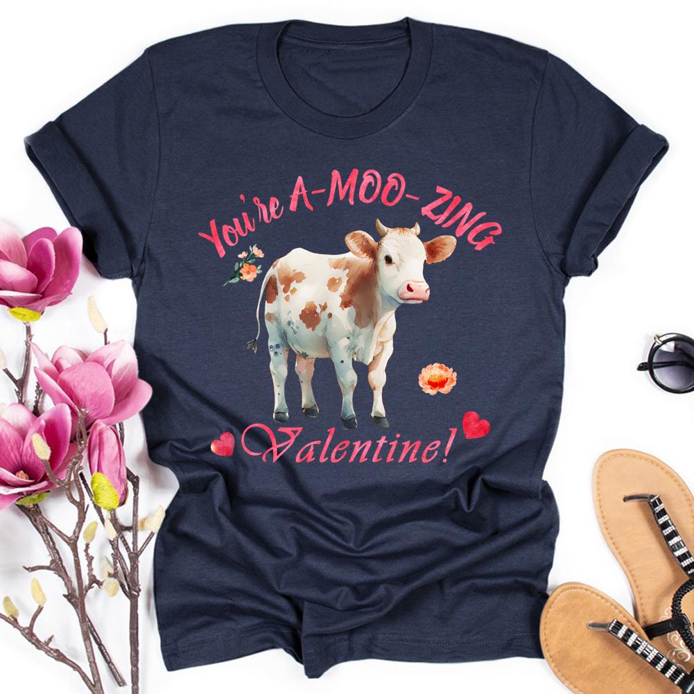 You're a-moo-zing Valentine Round Neck T-shirt-0024876-Guru-buzz