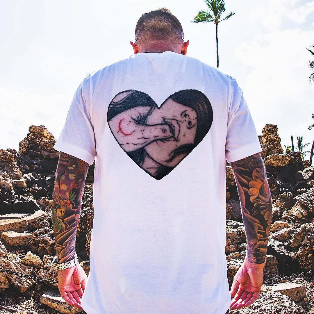 Heart Shape Pattern Printed Men's T-shirt -  