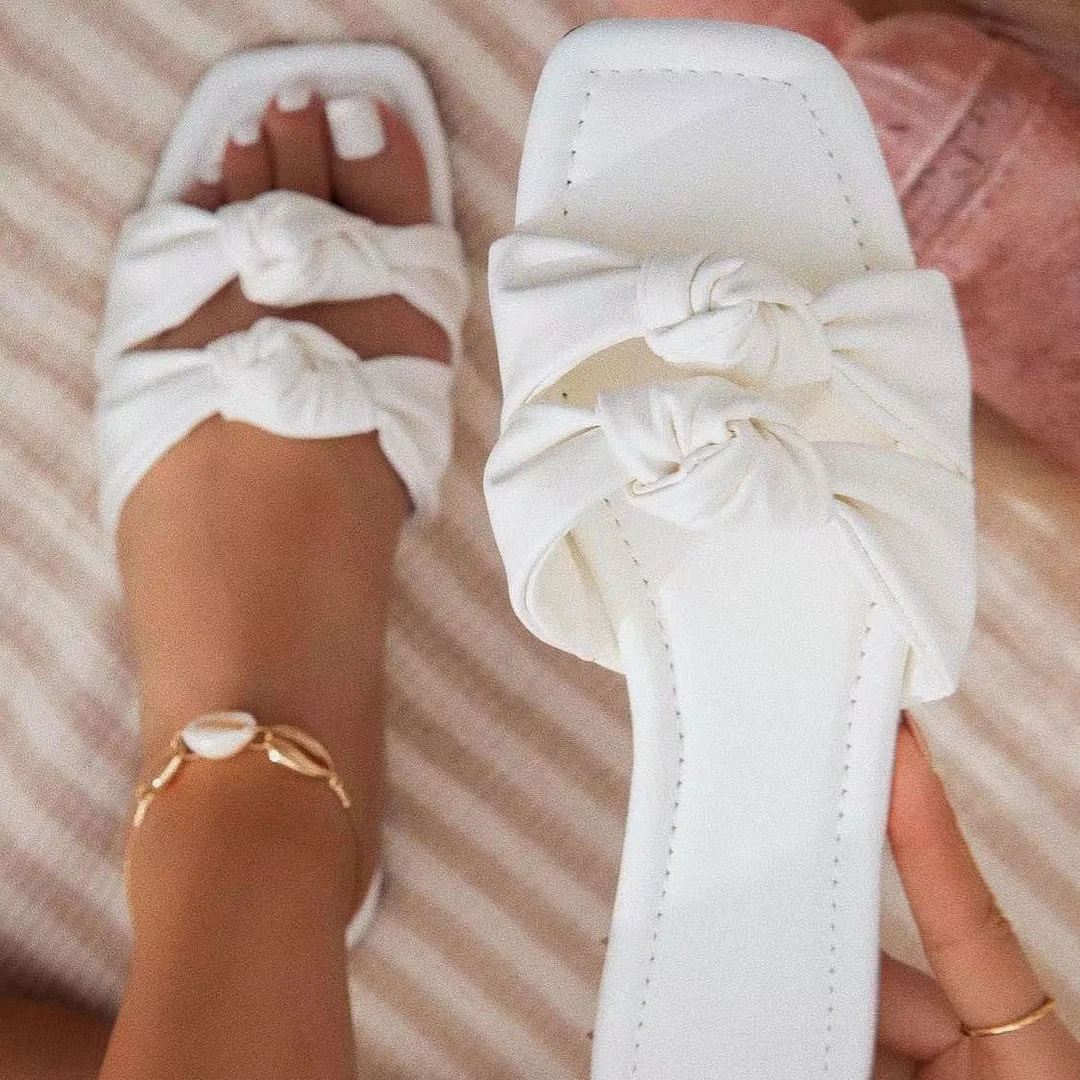 Women's Summer Solid Color Bowknot Fashion Simple Low Heel Beach Sandals
