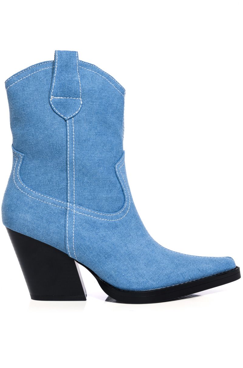 Cowboy Boots Denim Western Women Knee High Boots Wedges