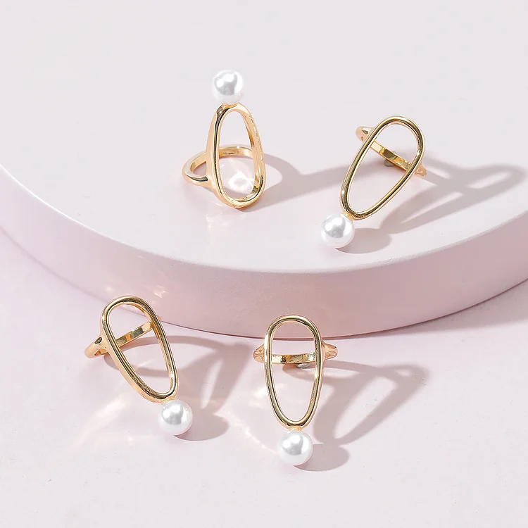 Metal Acrylic Pearl Nail Ring Set