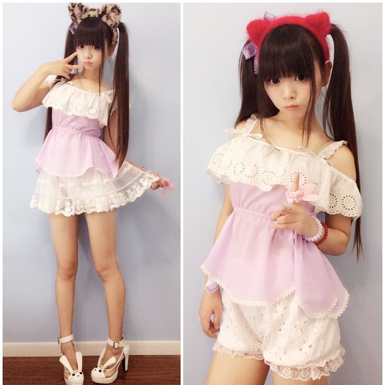 Purple Strap Chiffon Boat-neck Shirt SP140951