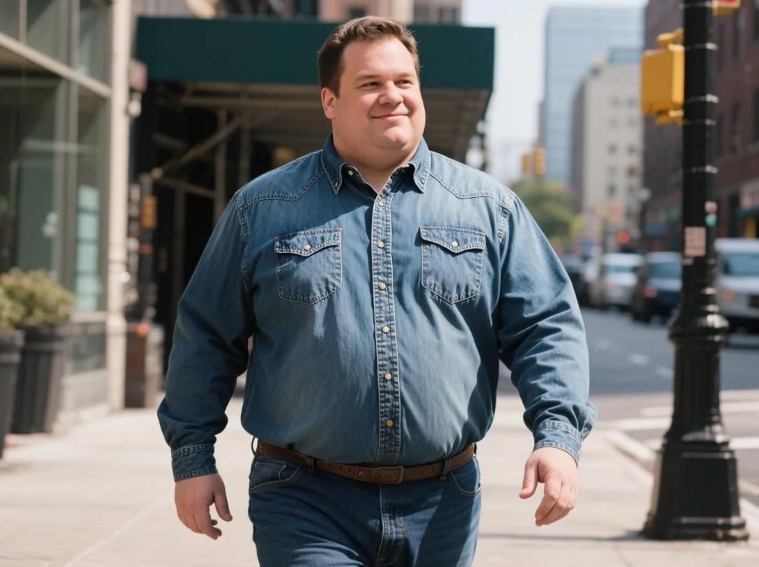 A man walking in a simple big men's Western shirts