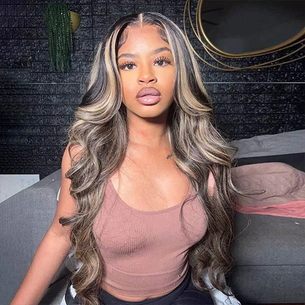 Balayage Highlight Wig Body Wave Wig 13X4 Lace Front Wigs Honey Blonde Wigs