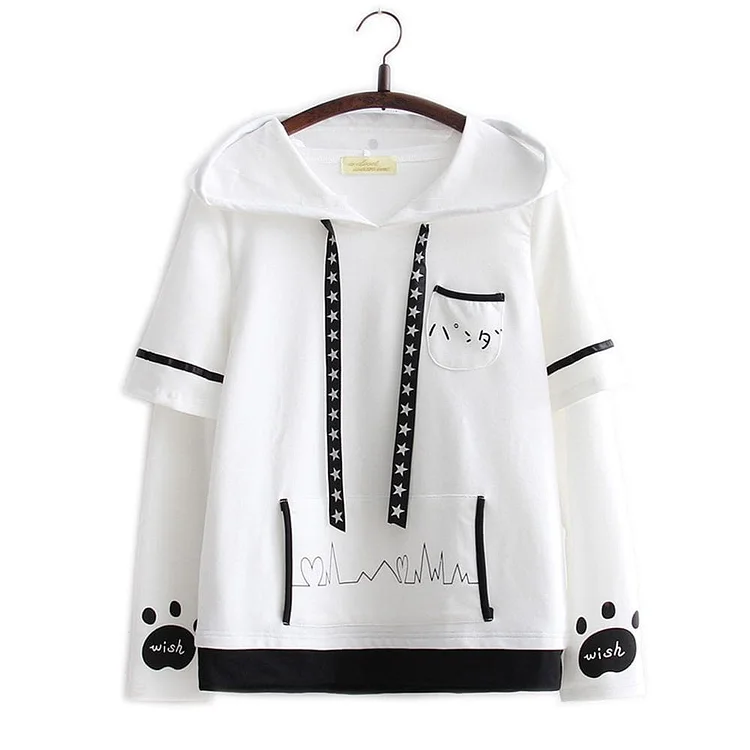 White Kawaii Panda Long Sleeves Hoodie Shirt SP1711005