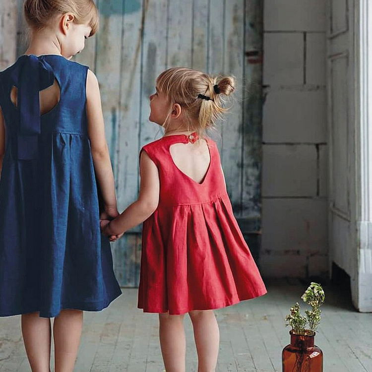 Red Linen Dress For Kid-ChouChouHome