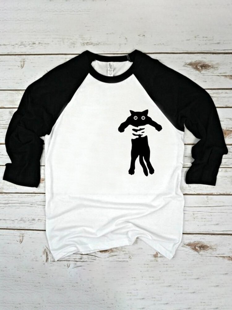 Cat Cartoon Print Long Sleeves O neck Casual T shirt For Women P1766856
