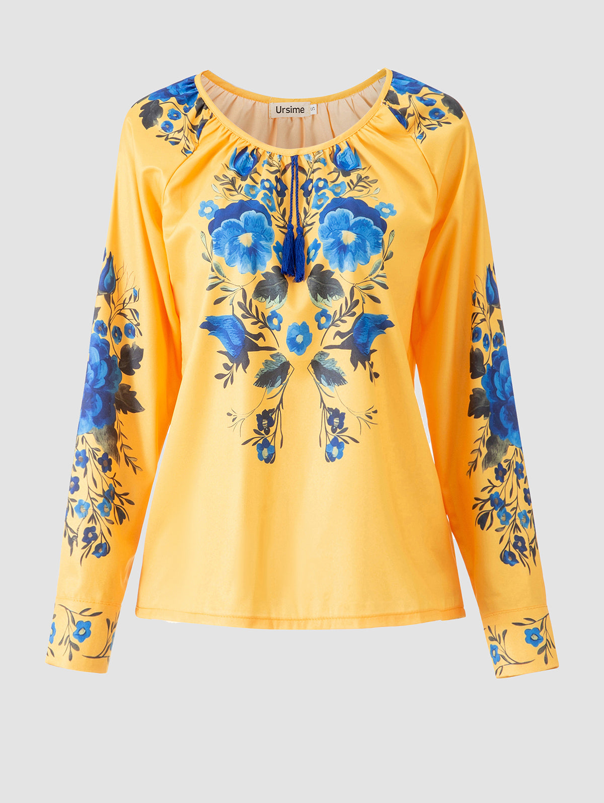 Round Neck Floral Print Tassel Detail Blouse 2995