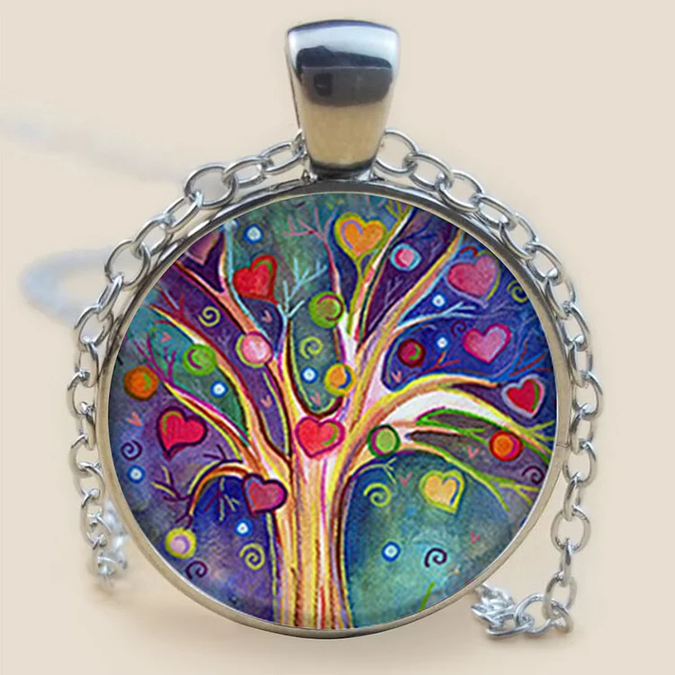 The Tree Of Life Glass Cabochon Necklace Sweater Chain Long Necklace Women's Trendy Necklace
