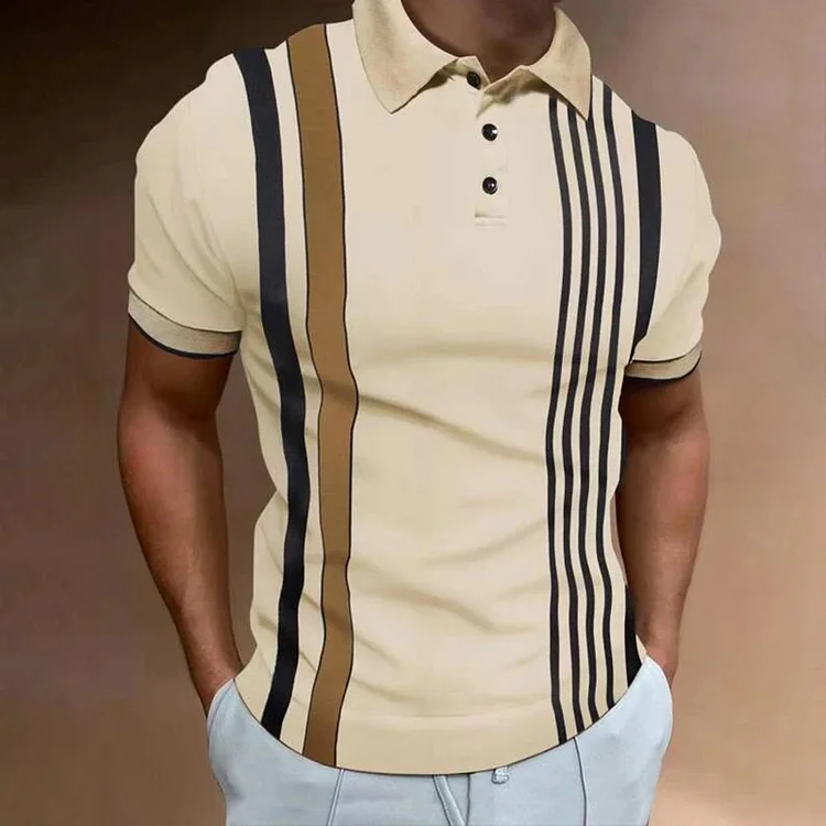 BrosWear Striped Color Block Short Sleeved Polo Shirt