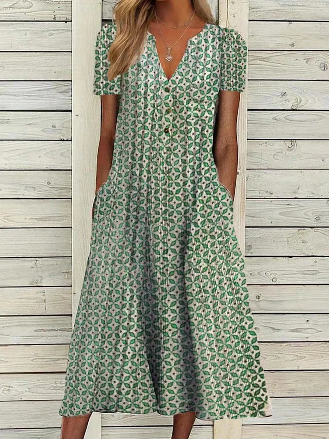 Women Short Sleeve V-neck Floral Printed Maxi Dress Dress