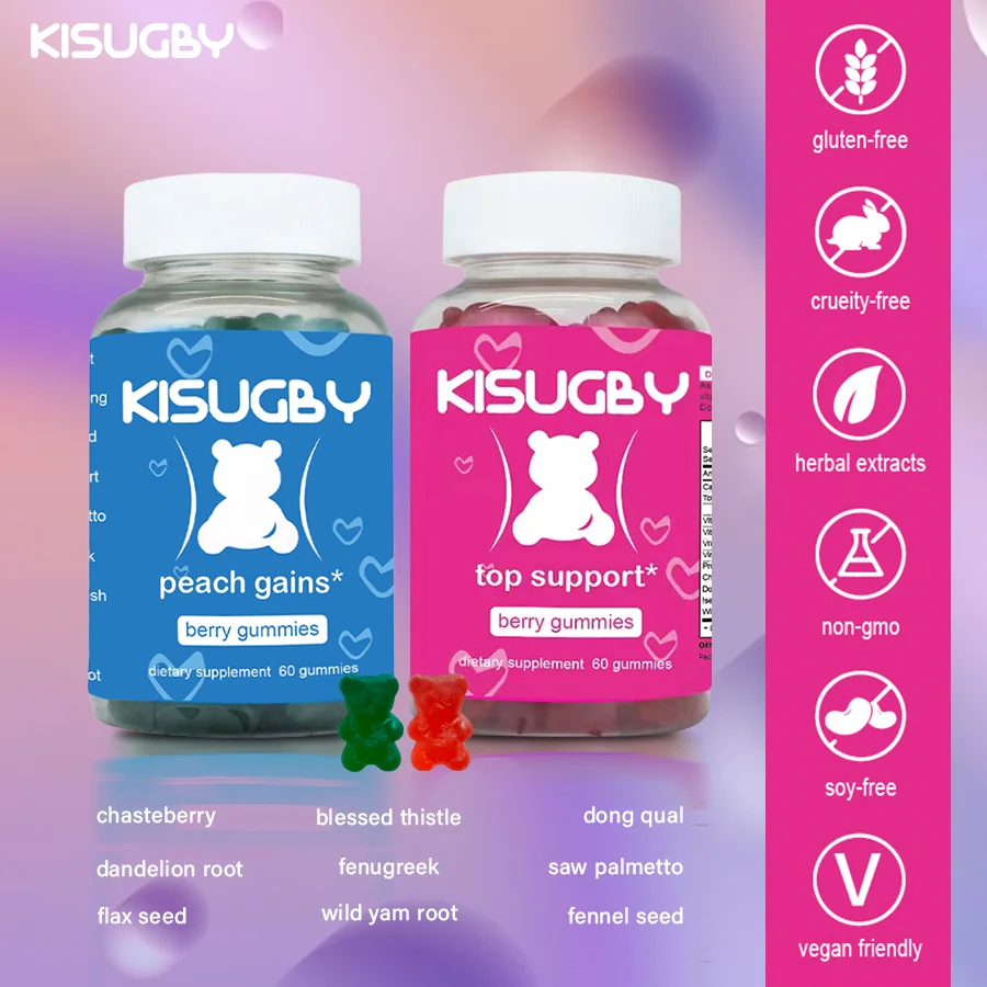 KISUGBY Gummies Combo Pack - Top Support and Peach Gains Gummies - Workout Aid - Women’s Support Supplement - Berry Flavored - Essential Herbs - Multivitamins Dietary Fitness