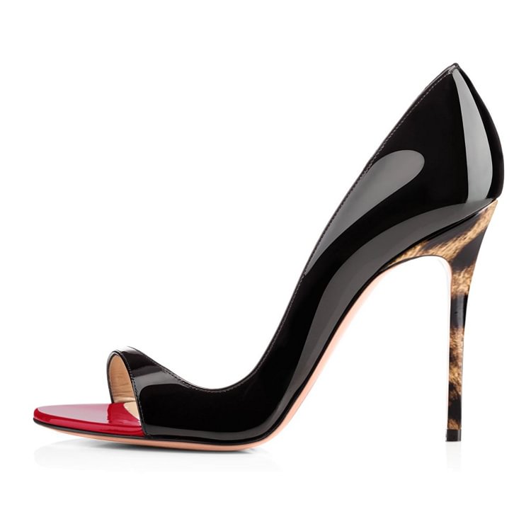 Leopard Print Heels Office Shoes Open Toe Stiletto Heel Pumps |FSJ Shoes
