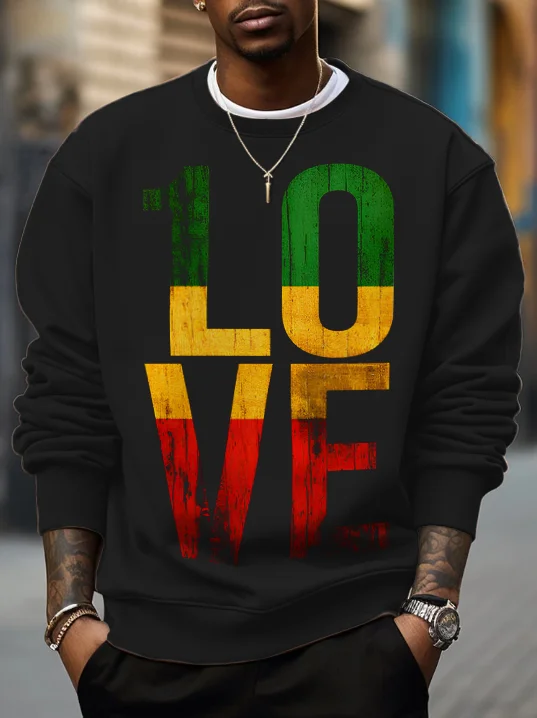 Men's One Love Reggae Art Print Cotton Casual Sweatshirt