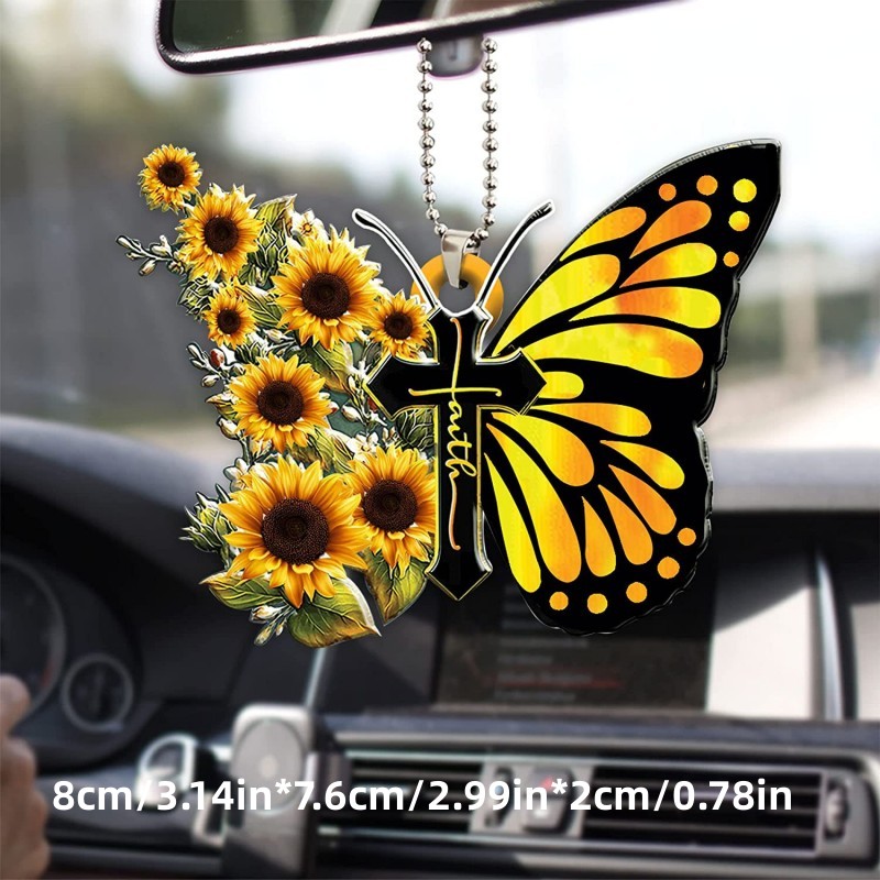 Butterfly Jesus Cross Car Mirror Hanging Ornament Pendant -BSTC1056-Guru-buzz