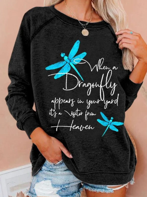 Dragonfly From Heaven Printed Loose Fit Pullover