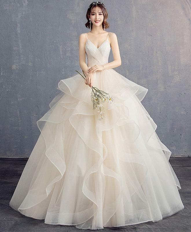 Light Champagne Tulle Long Prom Dress, Champagne Tulle Evening Dress