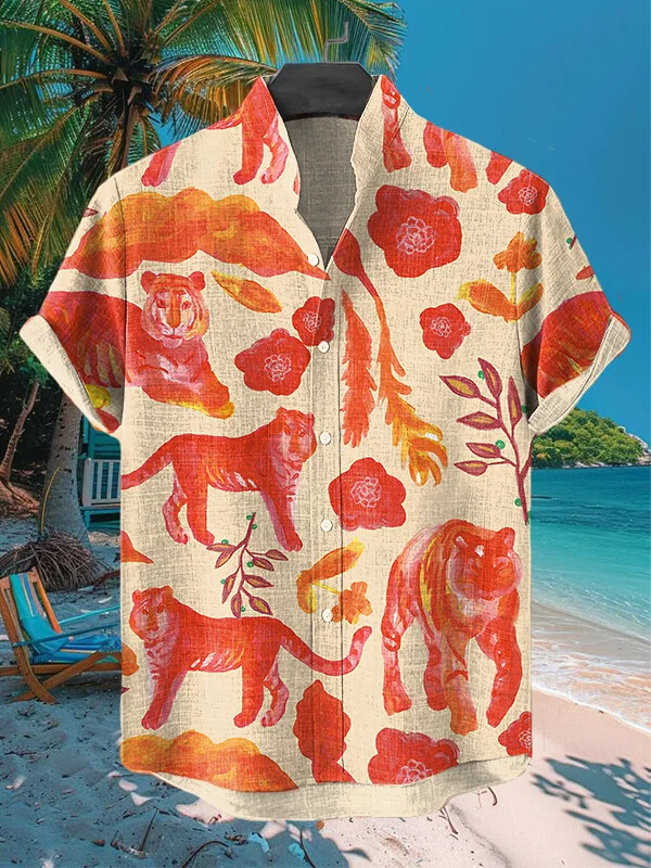 Men's Vintage Tiger Pattern Art Print Shirt