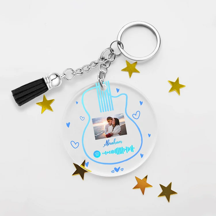 Personalized Spotify Code Keyring Custom Photo & Name Acrylic Scannable Music Keychain Valentine's Day Gift for Couples
