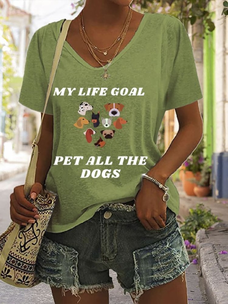 Comstylish Dog Lover Letter Graphic Loose V Neck T Shirt