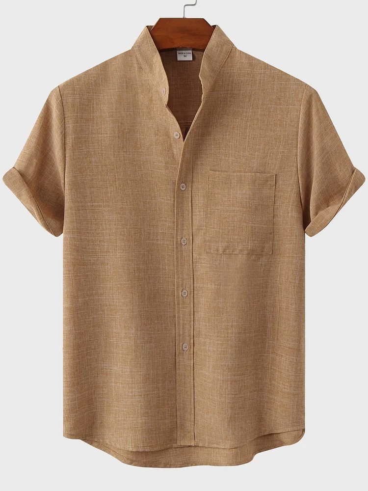 Men's Casual Simple Cotton Linen Stand Collar Large Size Shirt socialshop