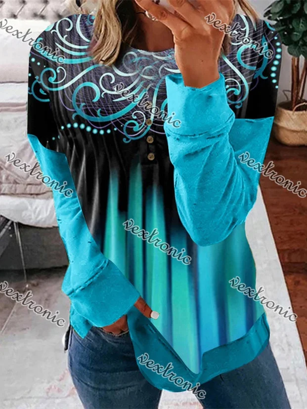 Women Long Sleeve Scoop Neck Floral Printed Top