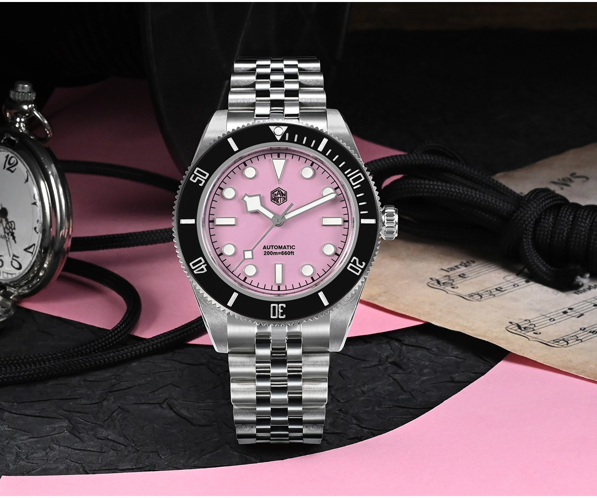 Embrace Elegance and Timeless Style with the San Martin 40mm Pink BB Diver Watch Classic Mens WatchSan Martin Watch San Martin Official Authorized StoreSan Martin Watches