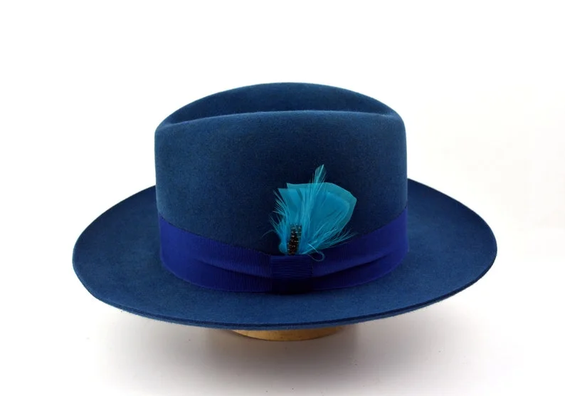 Fedora | | Indigo Blue Wide Brim Hat Men 