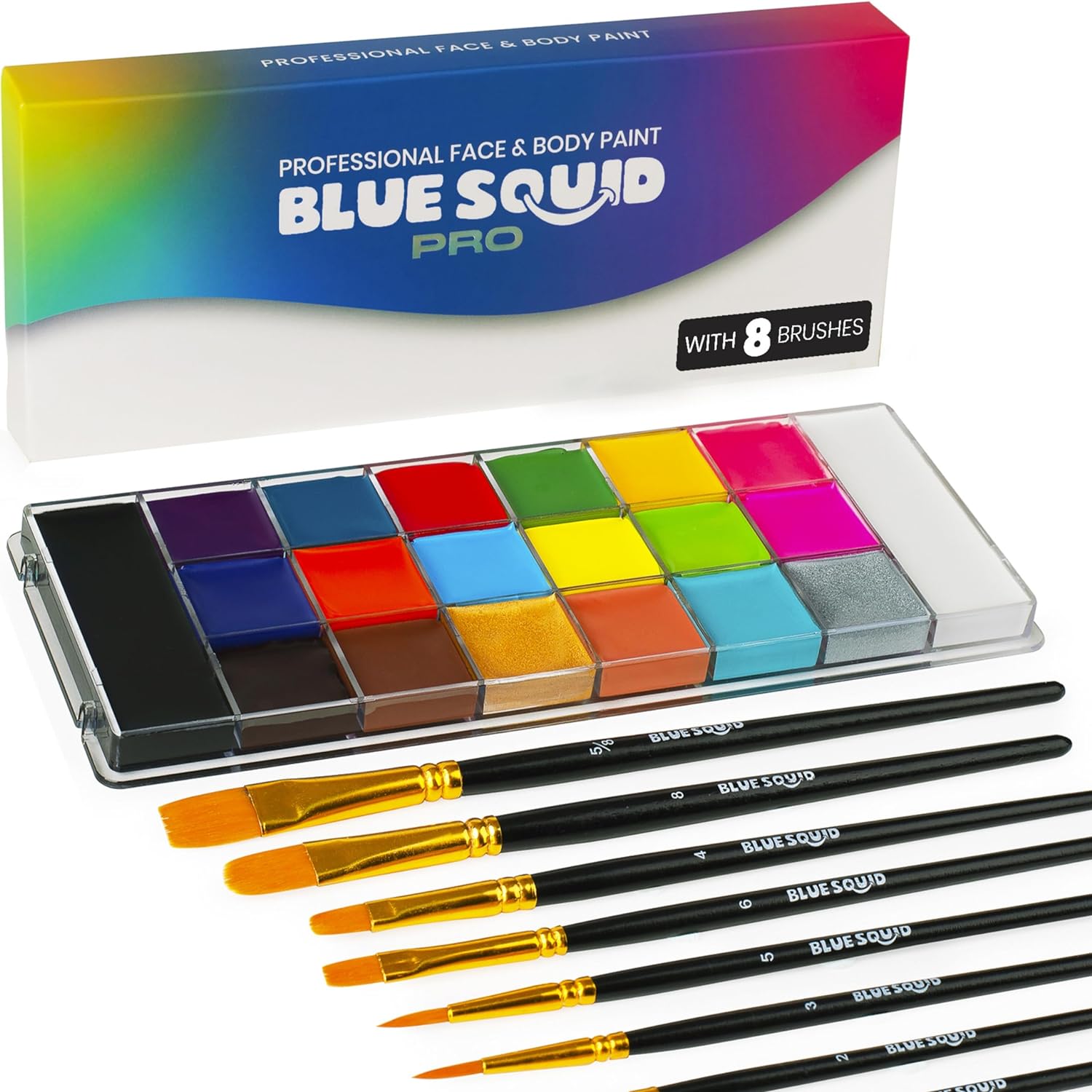 Professional Face Paint Kit - Blue Squid PRO 20x10g Classic Color Palette  with Paint Brushes, Professional Face & Body Painting Supplies SFX, Adult &  Kids, Superior Safe Paint Sensitive Skin