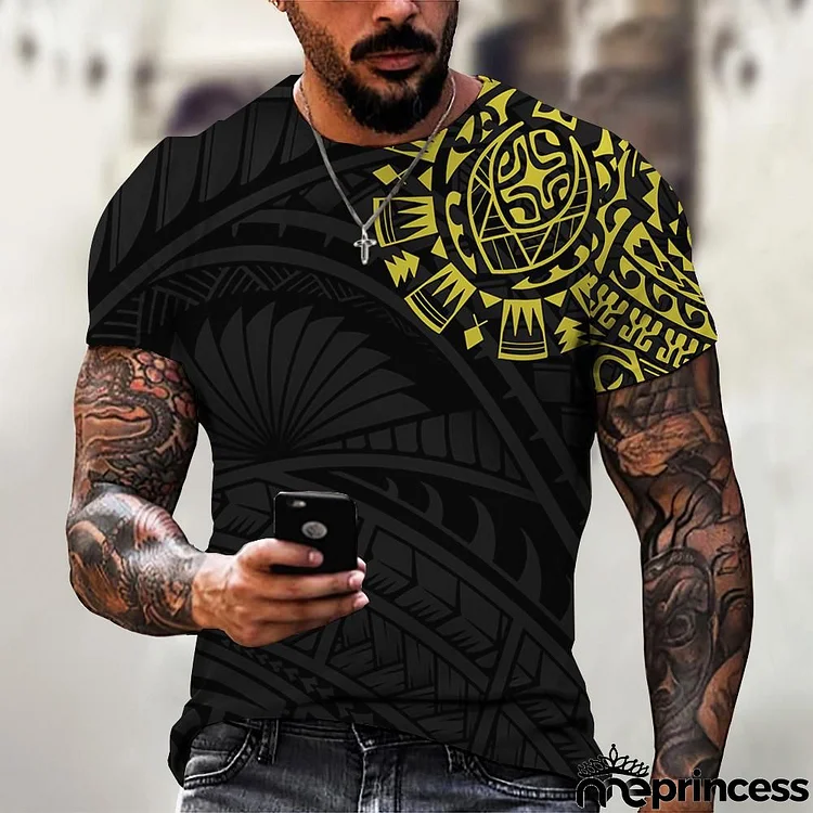Men Fashion Casual Cool Round Neck Short Sleeve 3Dfloral Plus Size T-Shirt